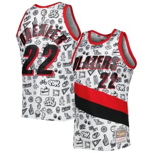 Mitchell Fabulous & Ness Clyde Drexler Portland Trail Blazers White 1991 92 Hardwood Classics Doodle Swingman Jersey