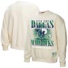 Mitchell Chic & Ness Dallas Mavericks Women's Cream Oversprayed Pullover Sweatshirt