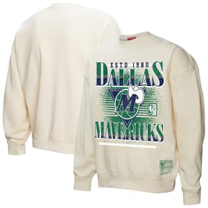 Mitchell Chic & Ness Dallas Mavericks Women's Cream Oversprayed Pullover Sweatshirt