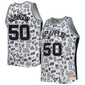 Mitchell & Ness David Robinson San Antonio Spurs White 1998/99 Hardwood Classics Doodle Swingman Player Trendy Jersey