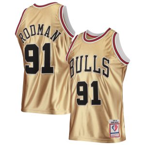 Mitchell & Chic Ness Dennis Rodman Chicago Bulls Gold 75th Anniversary 1997/98 Hardwood Classics Swingman Jersey