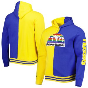 Mitchell Fabulous & Ness Denver Nuggets Gold/Royal Hardwood Classics Split Pullover Hoodie