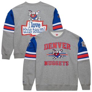 Mitchell & Ness Denver Nuggets Heather Gray Hardwood Classics All Over Chic 4.0 Pullover Sweatshirt