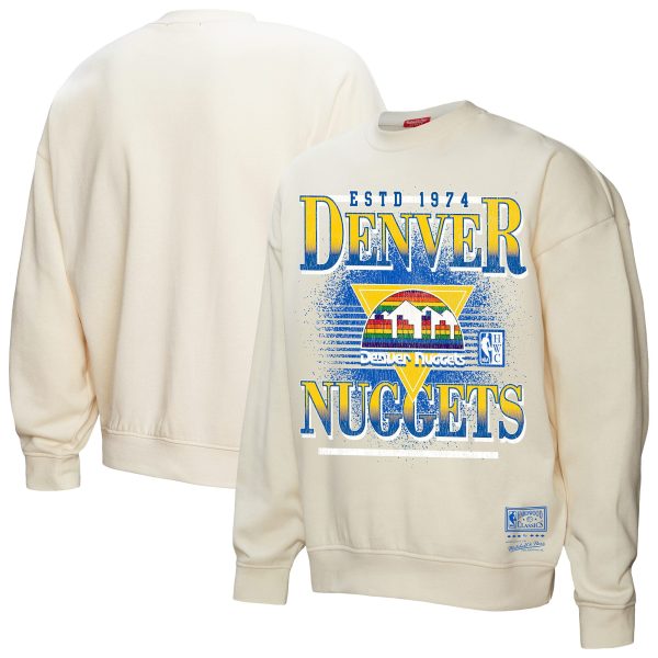 Mitchell & Ness Denver Nuggets Women's Elegant Cream Oversprayed Pullover Sweatshirt