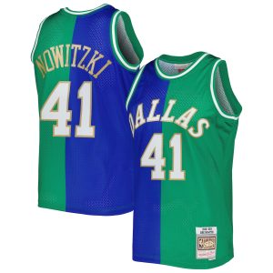 Mitchell & Ness Dirk Nowitzki Dallas Mavericks Blue/Green Hardwood Classics 1998/2019 Split Swingman Fabulous Jersey