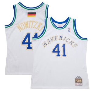 Mitchell & Ness Dirk Nowitzki Gorgeous Dallas Mavericks White 1998/2019 Hardwood Classics German Flag Swingman Jersey