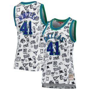 Mitchell & Ness Dirk Nowitzki Dallas Mavericks Women's White 1998 Doodle Swingman Premium Jersey