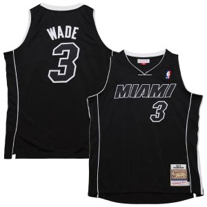 Mitchell Gorgeous & Ness Dwyane Wade Miami Heat Black 2011/12 Hardwood Classics Authentic Jersey