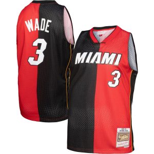 Mitchell & Chic Ness Dwyane Wade Miami Heat Black/Red Big & Tall Hardwood Classics 2005/06 Split Swingman Jersey