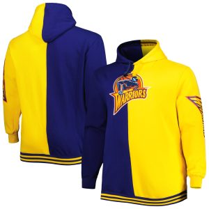 Mitchell & Ness Golden Elegant State Warriors Navy/Gold Big & Tall Hardwood Classics Split Pullover Hoodie