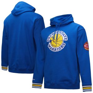 Mitchell & Ness Golden State Warriors Royal Chainstitch Applique Vintage Heavyweight Pullover Trendy Hoodie