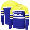 Mitchell & Ness Golden State Warriors Royal/Gold Hardwood Classics Vintage Logo Head Coach Pullover Chic Sweatshirt