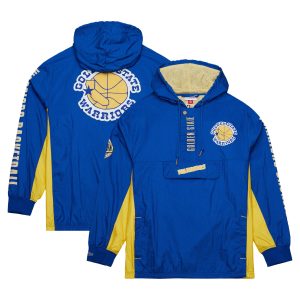 Mitchell Unique & Ness Golden State Warriors Team OG 2.0 Vintage Logo Anorak Windbreaker Quarter Zip Jacket