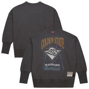 Mitchell & Ness Golden State Warriors Women's Charcoal Stylish Hardwood Classics Lightweight Pullover Sweatshirt