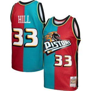 Mitchell & Ness Grant Unique Hill Detroit Pistons Teal/Red Hardwood Classics 1999/00 Split Swingman Jersey
