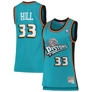 Mitchell & Ness Grant Hill Detroit Pistons Women's Unique Teal 1998/99 Hardwood Classics Swingman Jersey
