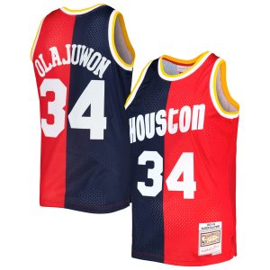 Mitchell Premium & Ness Hakeem Olajuwon Houston Rockets Navy/Red Hardwood Classics 1993/94 Split Swingman Jersey