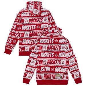 Mitchell & Elegant Ness Houston Rockets Red Hardwood Classics Teamwrap Pullover Hoodie