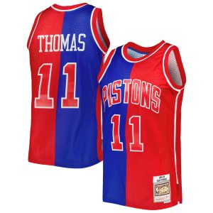 Mitchell & Ness Isiah Fabulous Thomas Detroit Pistons Blue/Red Hardwood Classics 1988/89 Split Swingman Jersey