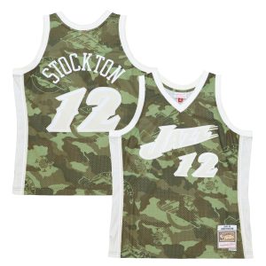 Mitchell & Ness Trendy John Stockton Utah Jazz Camo Hardwood Classics 1998/99 Ghost Green Swingman Jersey