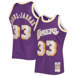 Mitchell & Ness Kareem Abdul Premium Jabbar Los Angeles Lakers Purple 1996 97 Hardwood Classics NBA 75th Anniversary Diamond Swingman Jersey