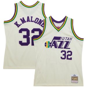 Mitchell & Ness Karl Malone Chic Utah Jazz Cream Chainstitch Swingman Jersey