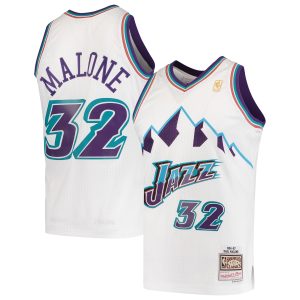 Mitchell & Ness Karl Malone Utah Jazz Eye - catching White 1996/97 Hardwood Classics Swingman Jersey