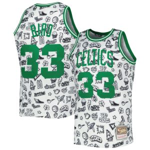 Mitchell & Ness Larry Bird Boston Celtics White Elegant 1985/86 Hardwood Classics Doodle Swingman Jersey