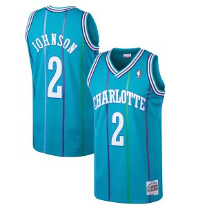 Mitchell & Stylish Ness Larry Johnson Charlotte Hornets Teal 1992/93 Hardwood Classics Swingman Jersey