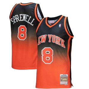 Mitchell & Ness Latrell Sprewell New York Knicks Unique Orange/Black 1998/99 Hardwood Classics Fadeaway Swingman Player Jersey