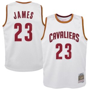 Mitchell & Ness LeBron James Cleveland Cavaliers Youth White 2015 16 Hardwood Classics Swingman Throwback Home Fabulous Jersey