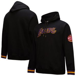 Mitchell & Ness Los Angeles Lakers Black Chainstitch Applique Vintage Heavyweight Trendy Pullover Hoodie