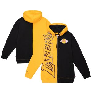 Mitchell & Ness Los Angeles Lakers Gold/Black Gorgeous Color Block 2.0 Fleece Full Zip Hoodie