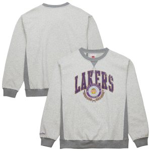 Mitchell & Stylish Ness Los Angeles Lakers Heather Gray Vintage Logo Pullover Sweatshirt