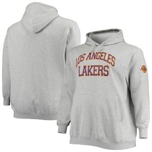 Mitchell & Premium Ness Los Angeles Lakers Heathered Gray Hardwood Classics Big & Tall Throwback Pullover Hoodie