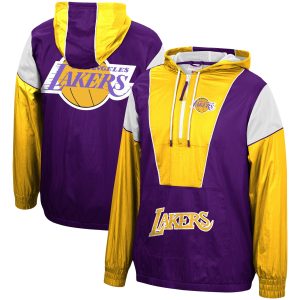Mitchell & Ness Los Angeles Lakers Purple/Gold Hardwood Eye - catching Classics Highlight Reel Windbreaker Half Zip Hoodie Jacket
