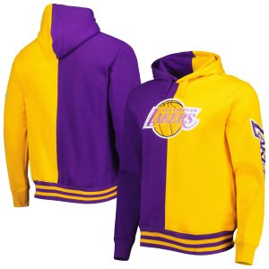 Mitchell & Ness Los Angeles Lakers Trendy Purple/Gold Hardwood Classics Split Pullover Hoodie