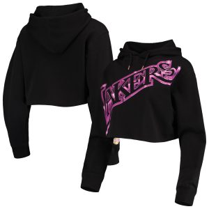Mitchell Fabulous & Ness Los Angeles Lakers Women's Black Big Face 4.0 Cropped Pullover Hoodie