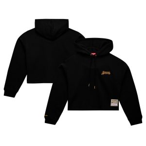Mitchell & Ness Los Angeles Lakers Women's Black Hardwood Classics Cropped Trendy Pullover Hoodie