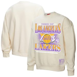 Mitchell & Ness Stylish Los Angeles Lakers Women's Cream Oversprayed Pullover Sweatshirt