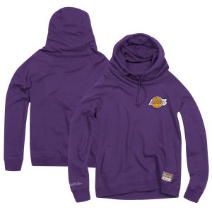 Mitchell & Ness Los Angeles Lakers Women's Purple Hardwood Classics Funnel Unique Neck Fleece Pullover Sweatshirt