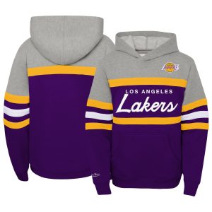 Mitchell & Ness Los Angeles Lakers Youth Purple/Heather Eye - catching Gray Hardwood Classics Head Coach Pullover Hoodie