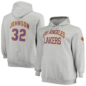Mitchell Gorgeous & Ness Magic Johnson Los Angeles Lakers Heathered Gray Big & Tall Name & Number Pullover Hoodie