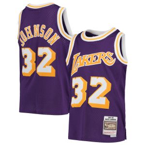 Mitchell & Ness Magic Johnson Los Stylish Angeles Lakers Youth Purple 1984 85 Hardwood Classics Swingman Throwback Jersey