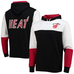 Mitchell Fabulous & Ness Miami Heat Black Hardwood Classics Fusion 2.0 Colorblock Pullover Hoodie