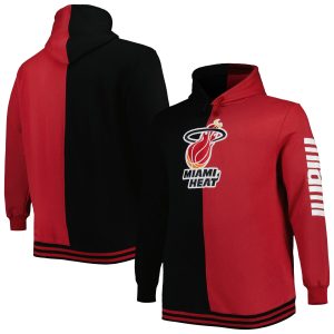 Mitchell & Ness Miami Heat Black/Red Big & Tall Hardwood Classics Stylish Split Pullover Hoodie