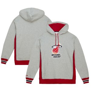 Mitchell Unique & Ness Miami Heat Heather Gray Hardwood Classics Premium Fleece Pullover Hoodie