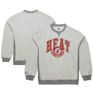 Mitchell & Ness Miami Heat Heather Gray Premium Fleece Retro Pullover Eye - catching Sweatshirt