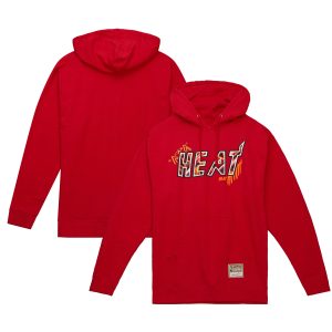 Mitchell & Ness Miami Heat Red Fabulous Hardwood Classics Game Day Pattern Pullover Hoodie