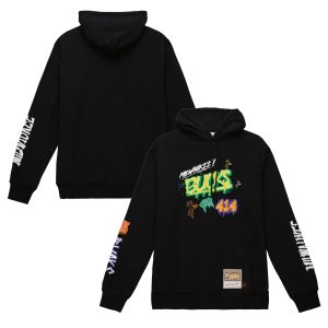 Mitchell & Ness Milwaukee Bucks Black Hardwood Classics Eye - catching Slap Sticker Pullover Hoodie